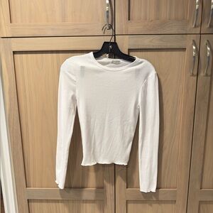 White Ribbed Long Sleeve Top